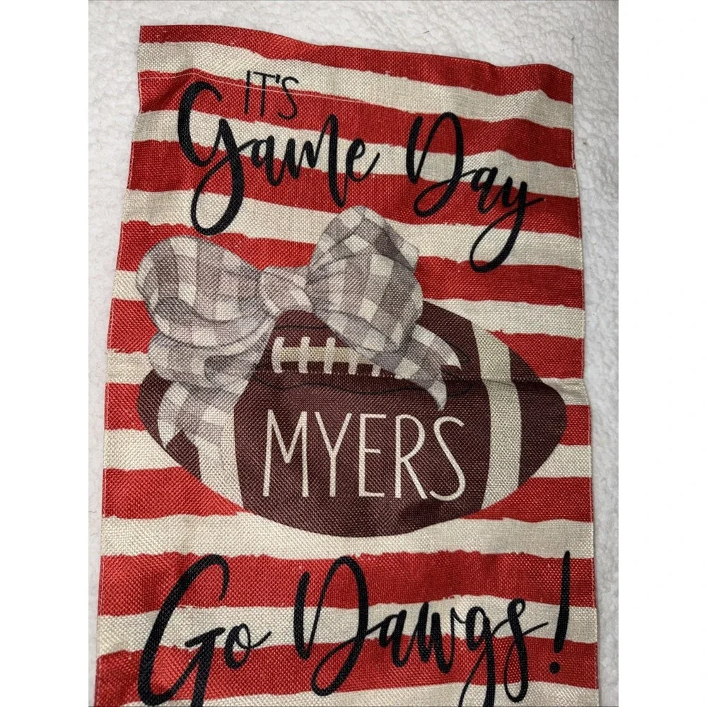 Football Game Day Garden Flag Sports Yard Go Dawgs Personalized Myers Bow